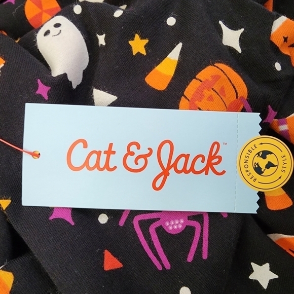 NWT Cat & Jack Black Halloween Leggings 5T Fall October Candy Pumpkin Spider New - Picture 3 of 5
